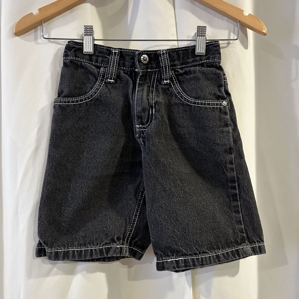 Vintage SouthPole Boys Black Denim Jean Shorts Size 5 Adjustable Waist